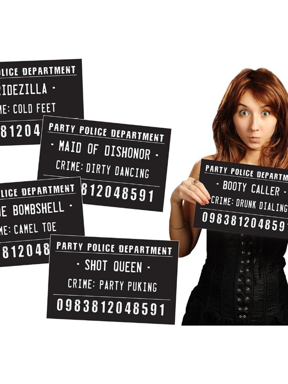 20 Funny Mugshot Signs Black & White - Selfie Photo Booth Prop Party Supplies fo
